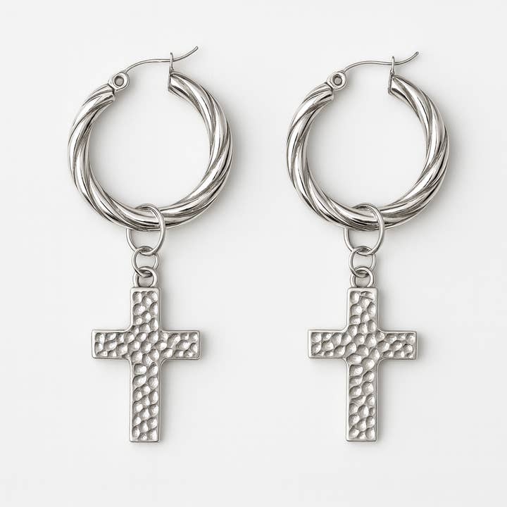 Pendientes de Aro de Plata Bari con Colgante de Cruz para venta al por mayor de Lucy Andy Jewellery