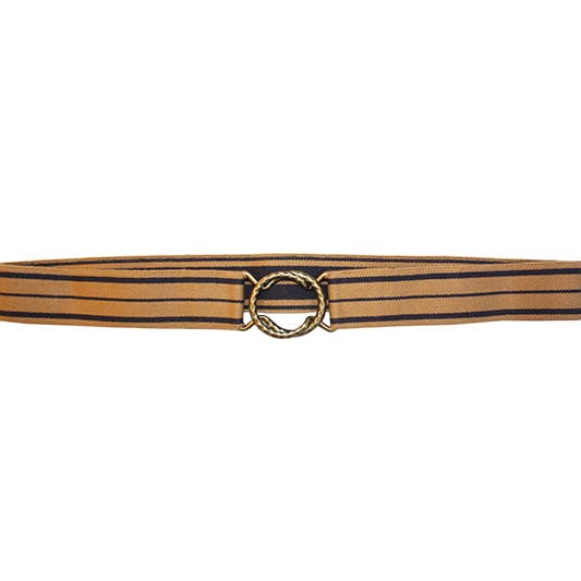 Camel and Navy Striped Golf Belt for wholesale by Lara Moti