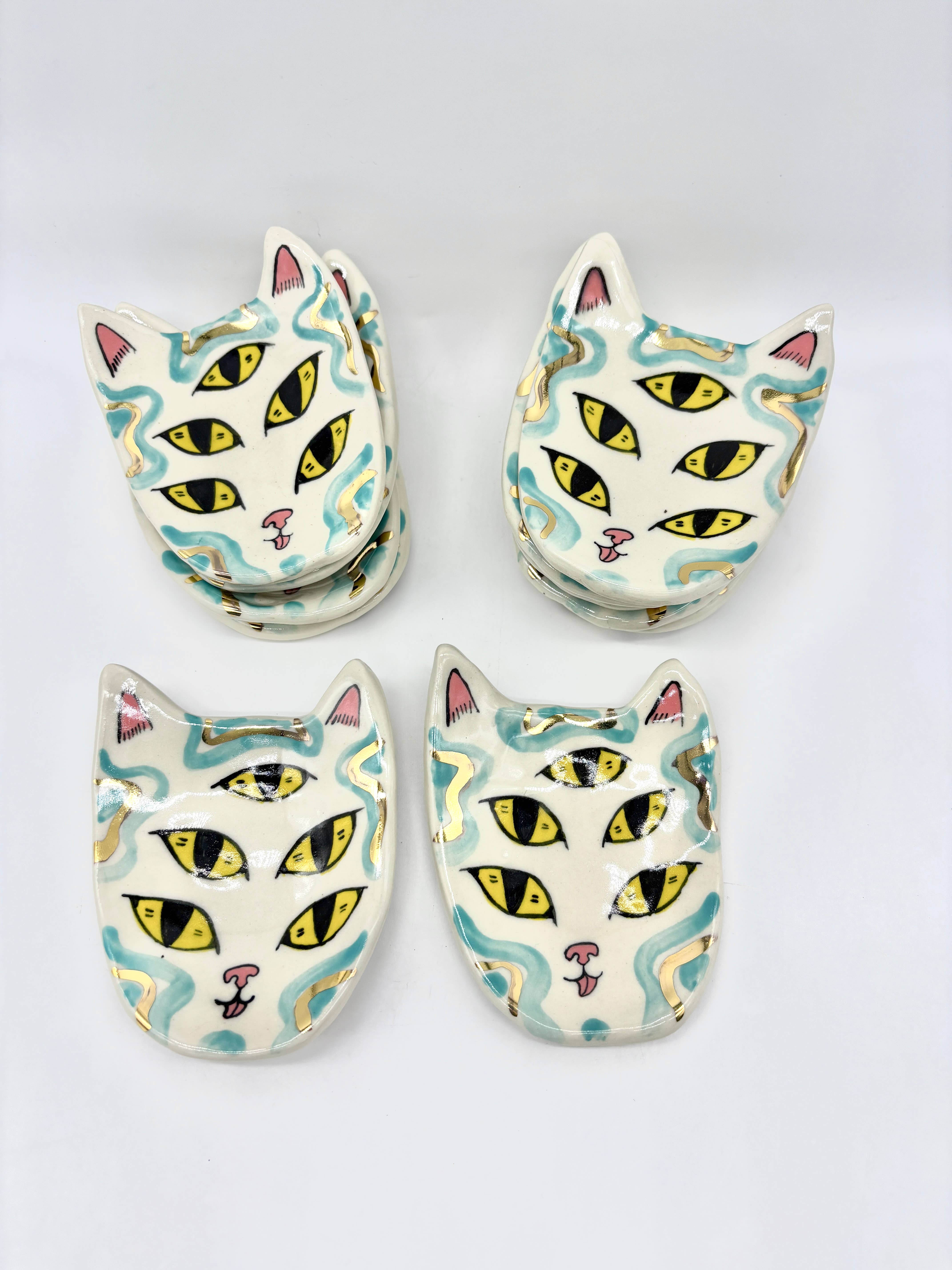 Erika Rier - Wholesale Jewelry Dish - Little Five Eyed Cat Dishes with 22k Gold Luster5