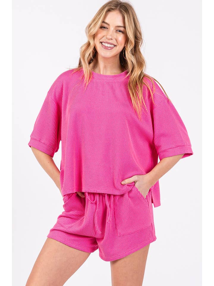 Sewn and Seen - Wholesale Lounge Set - Women's - RIBBED ROUND NECK TOP AND SHORTS SET68