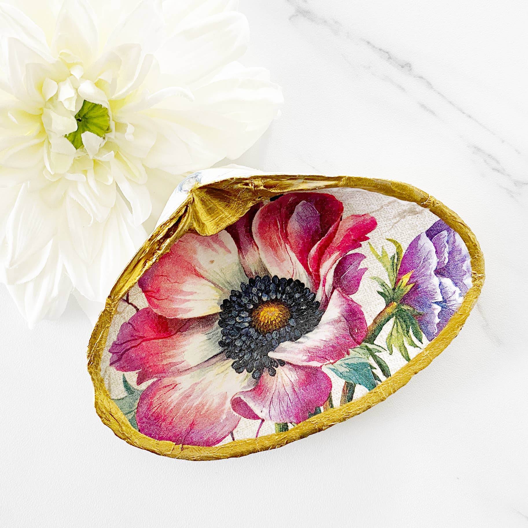 Adori Designs - Wholesale Jewelry Dish - Anemone Pink Blossom Wildflower Clam Shell Trinket Dish1