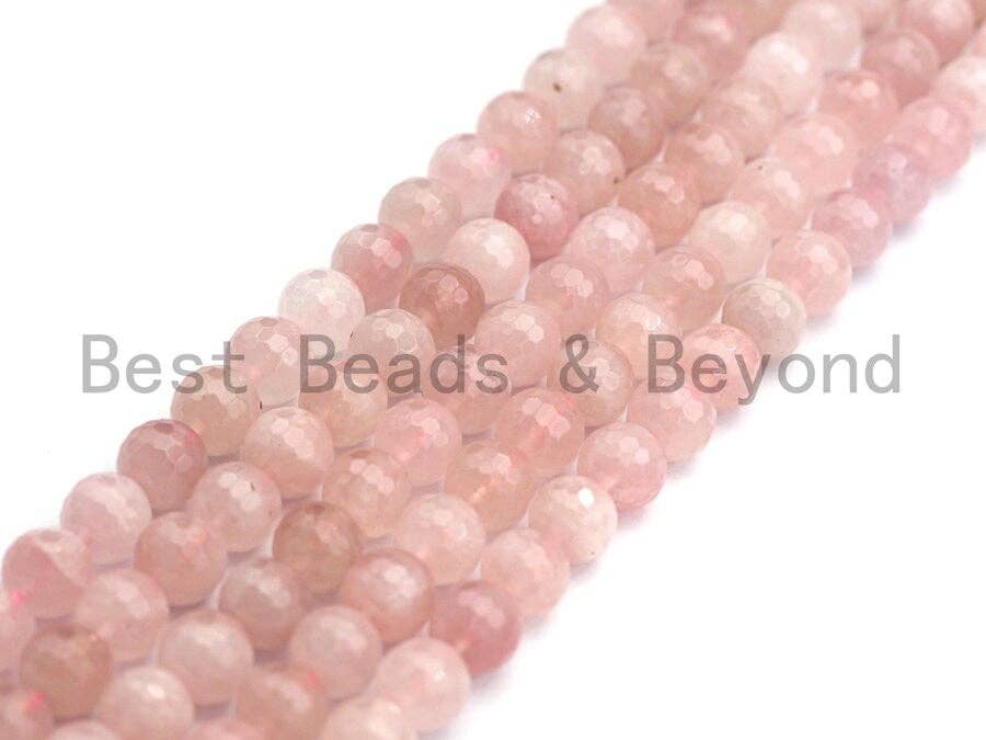BestBeads&Beyond - Wholesale Beads - Quality Natural Faceted Rose Quartz, 6mm/8mm/10mm/12mm Round Faceted Rose Quartz, Natural Gemstone Beads, sku#U4773