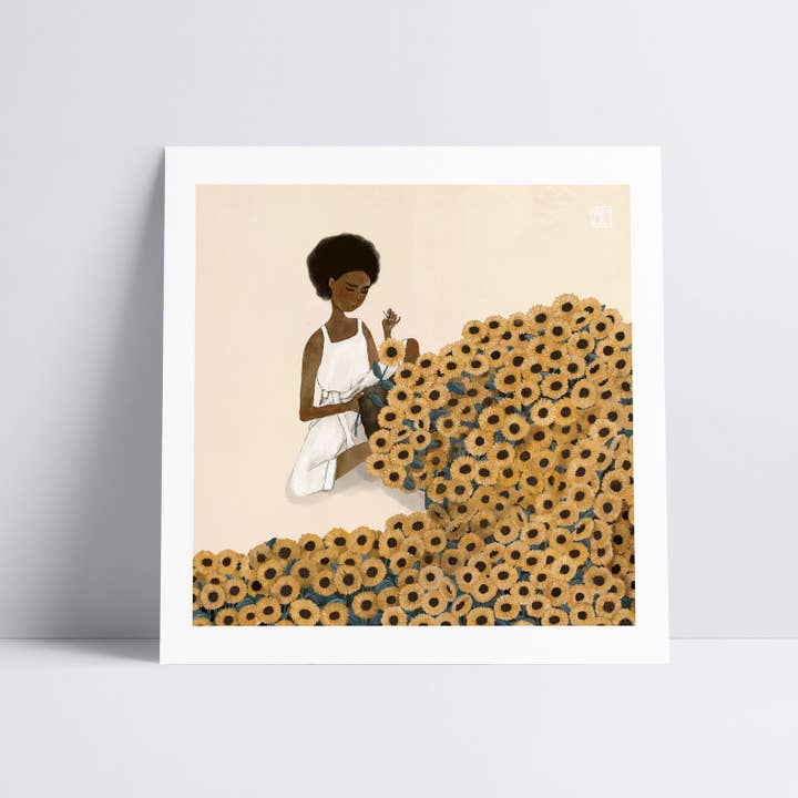 Sewing Sunflowers Art Print for wholesale by Growing Wilder