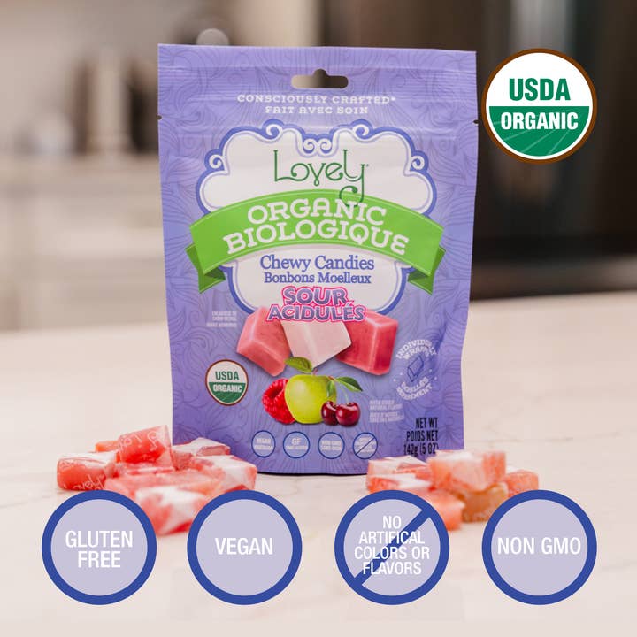 Lovely Candy Company - Wholesale Gummy - Organic Sour Chewy Candies - Gluten Free Candy, No Dyes