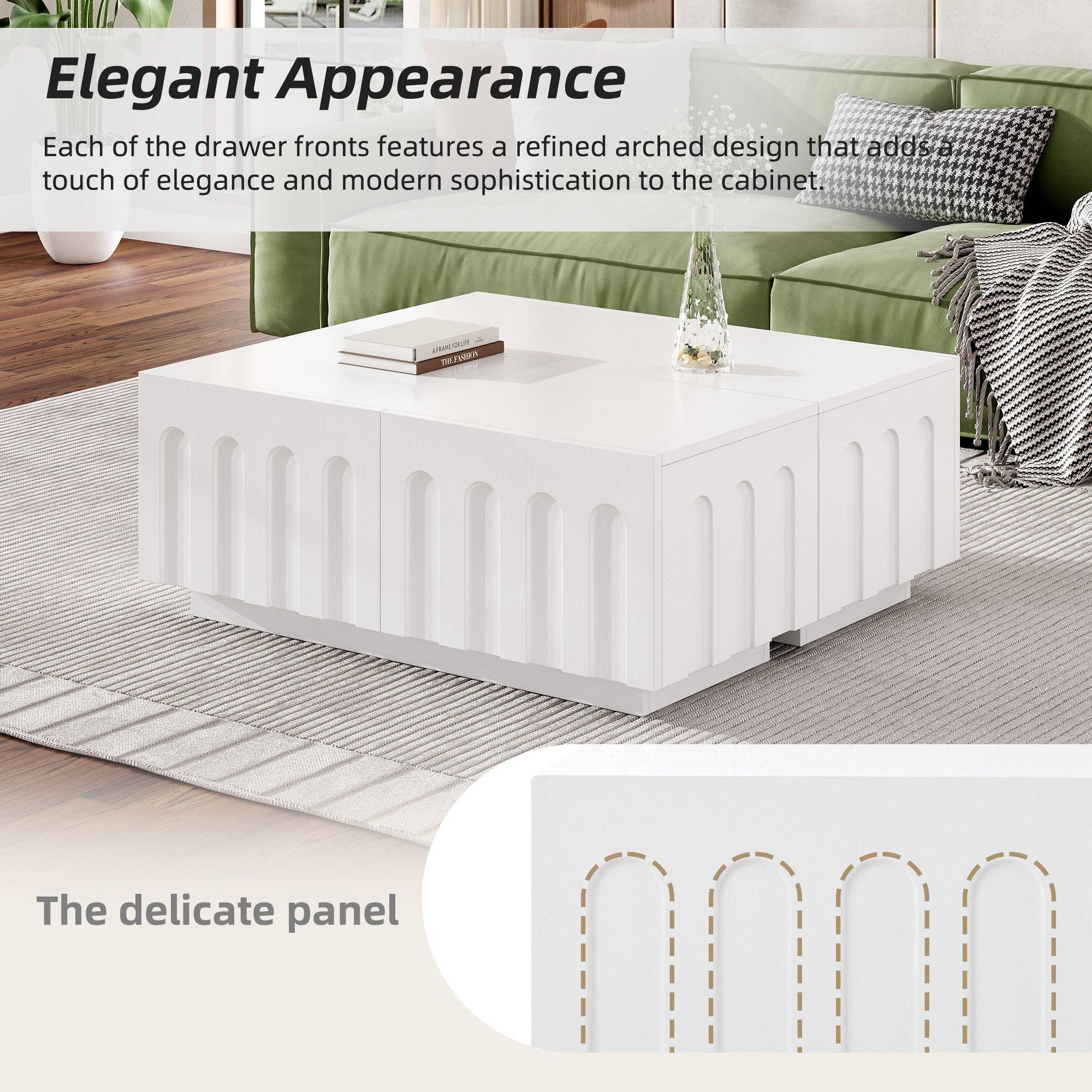 HOMYCASA DESIGN INC - Wholesale Console Table - ON-TREND Elegant TV Stand with Arched Design for TVs Up to 80', Modern Dual Purpose Coffee Table with 4 Drawers, Multi-Functional Organizer Cabinet with Storage for Living Room, Bedroom, White5