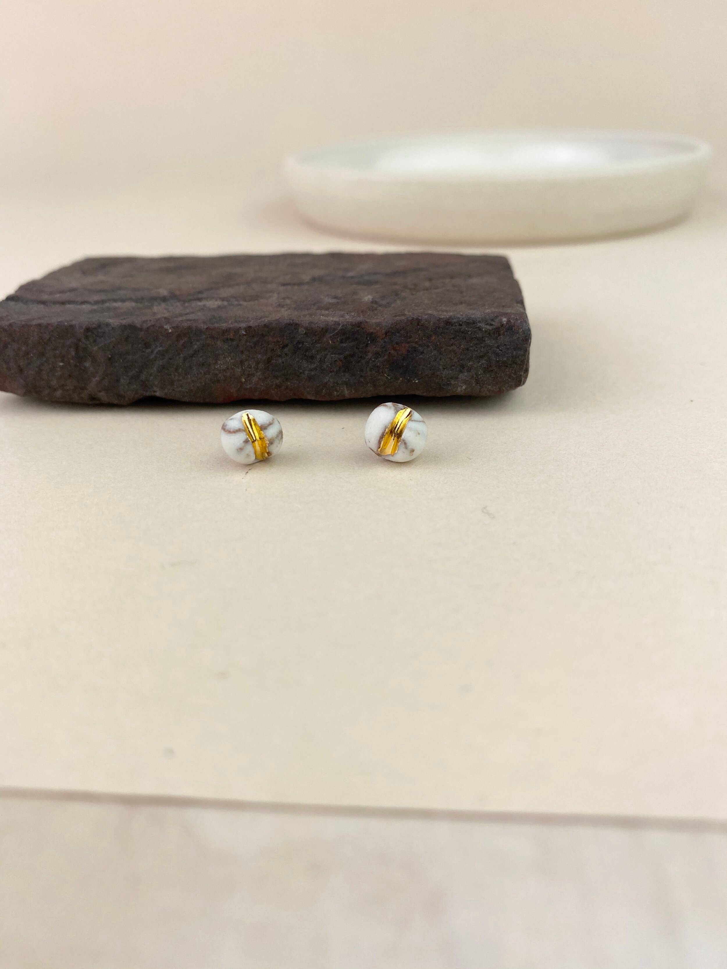 Barrow PDX – wholesale Stud/post earrings – Macaron Studs - Colorful Pigmented Porcelain with Gold12