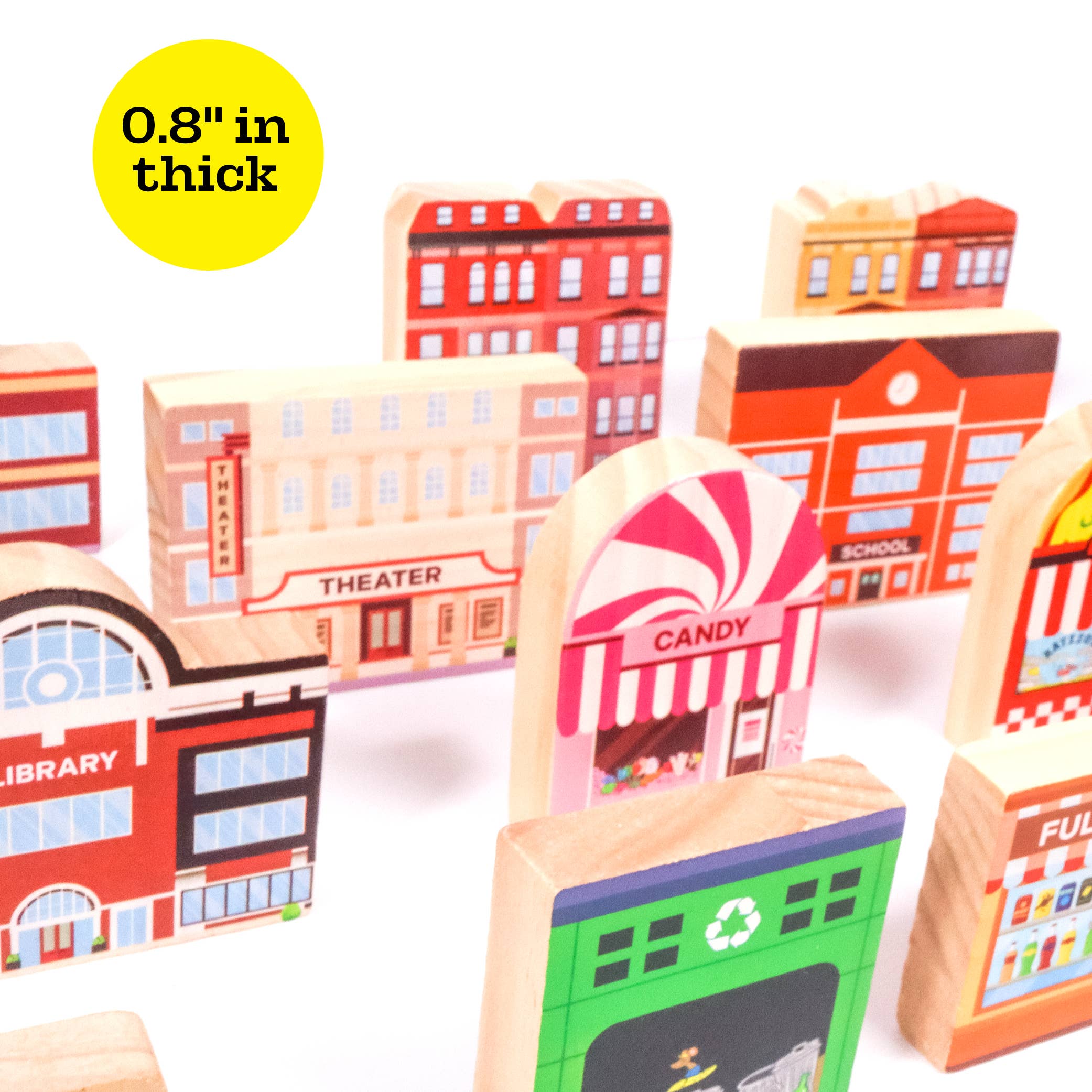 Twinkle Toys LLC - Wholesale Toy Set - Kids - 20 Piece Wooden City Play Set - Wooden Town Buildings 4