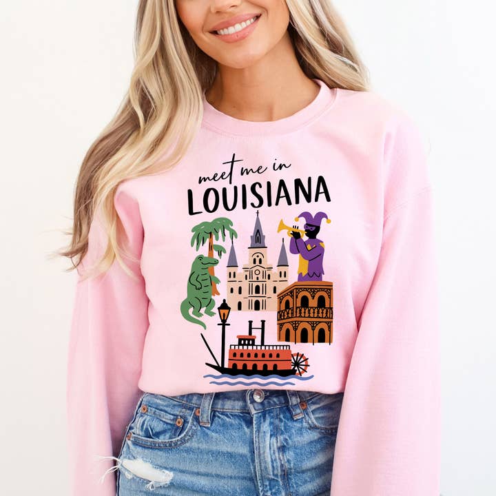 Sudadera de cuello redondo "Meet Me In Louisiana" para venta al por mayor de DaisyChainDesignCo