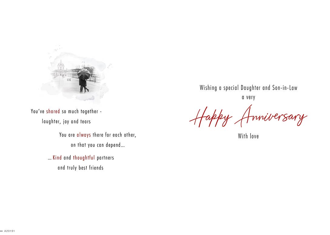 Piccadilly Greetings – wholesale Anniversary card – Anniversary Card, Anniv Daug & SIL, Couple Umbrella1