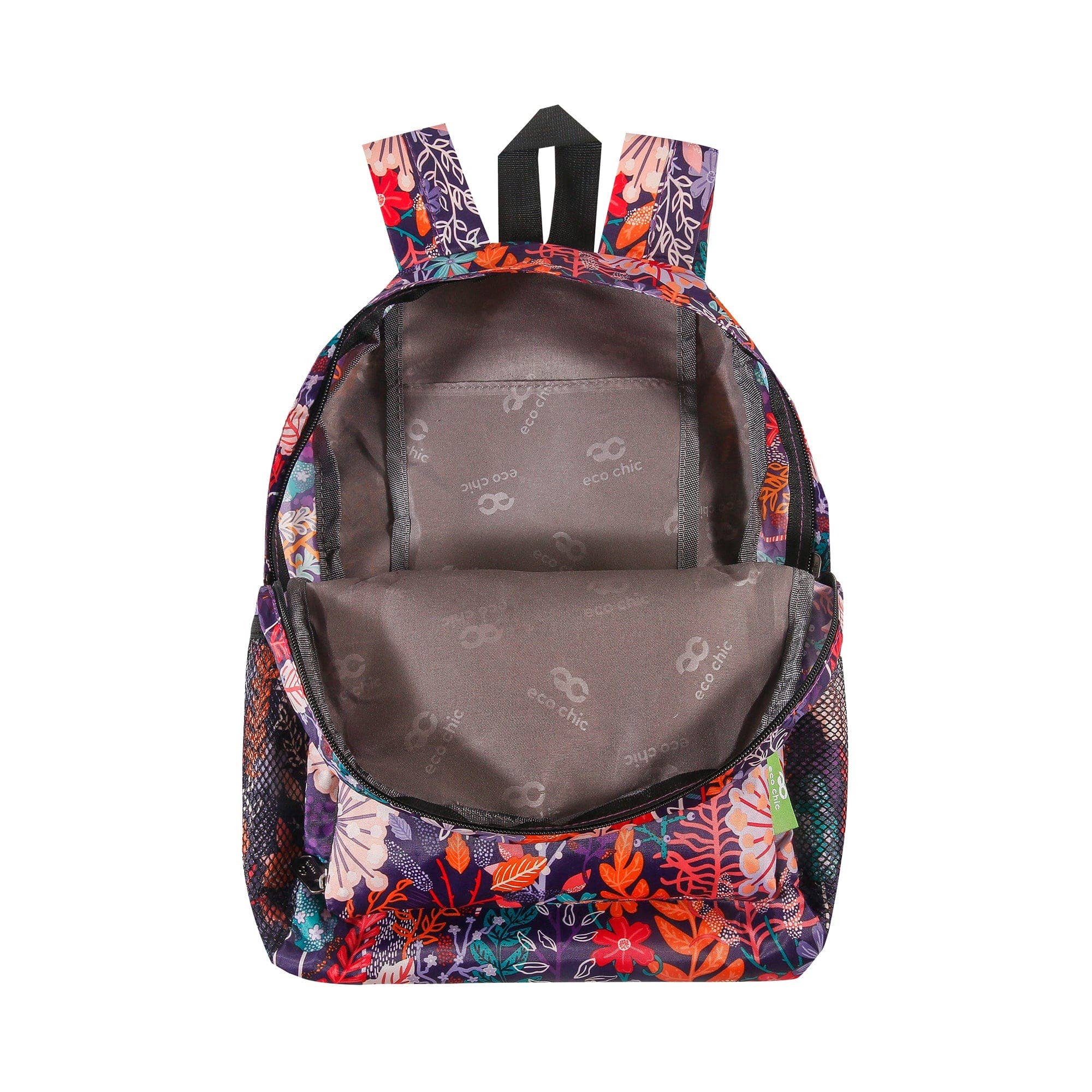 Purple Eco Chic Lightweight Foldable Mini Backpack Lush Floral for wholesale on Faire1