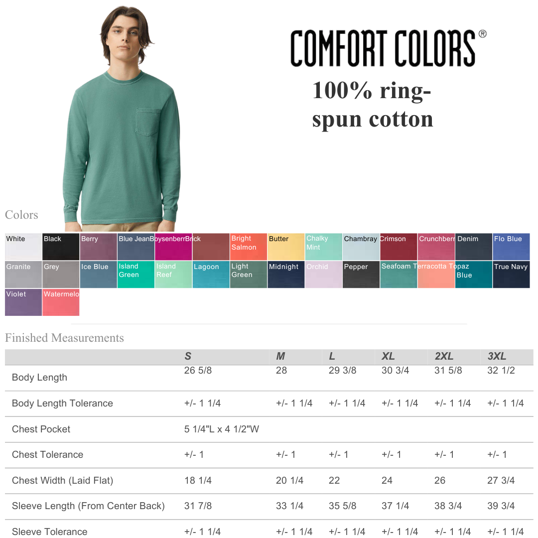 MYES BULK APPAREL - Wholesale T-Shirt - Unisex - Comfort Colors 100% Cotton Long Sleeve Pocket Unisex Shirt2