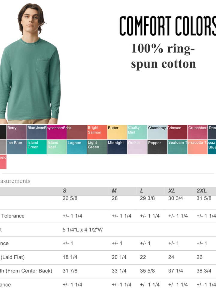 MYES BULK APPAREL - Wholesale T-Shirt - Unisex - Comfort Colors 100% Cotton Long Sleeve Pocket Unisex Shirt2