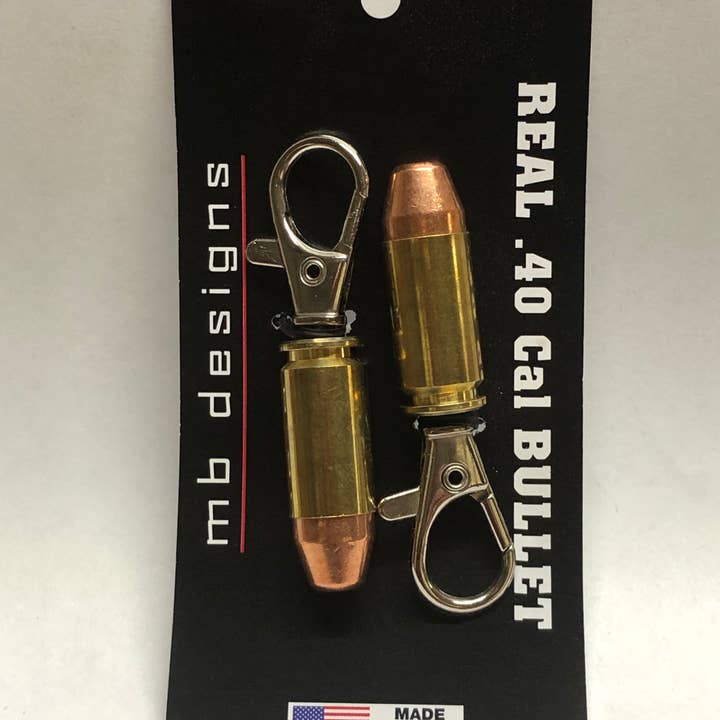 Pair of Real .40 FMJ Bullet Zipper Pulls or Keychains for wholesale by MB Designs