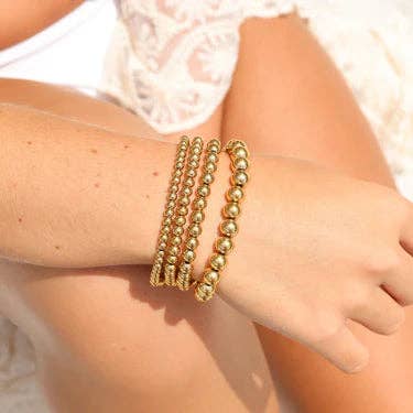 18K Gold PVD Coated Stainless Steel Metal Beaded Stretch Bracelets for wholesale by Sunflower Soul Boutique