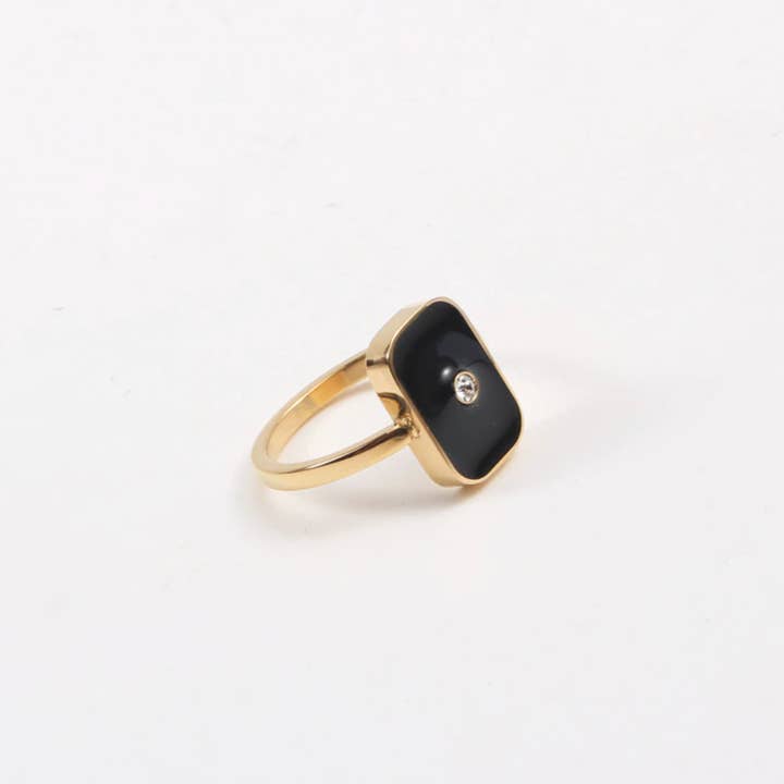 MeloMelo - Wholesale Single Stone/Solitaire Ring - Sascha - Geometric Black Enamel Square Ring3