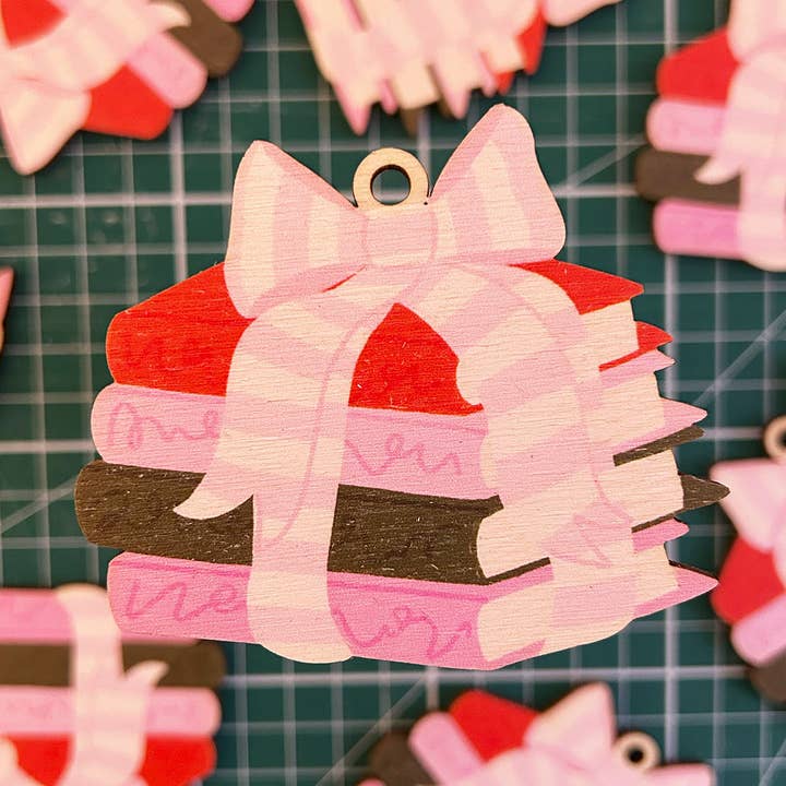 Books and Bows Wooden Christmas Tree Decoration for wholesale by Lydia Southgate