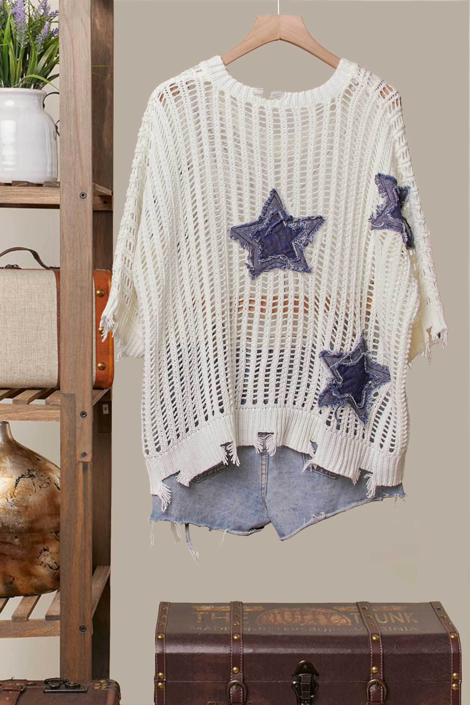 Mello. - Wholesale Knit Sweater - Women's - Distressed Star Knit Pullover1