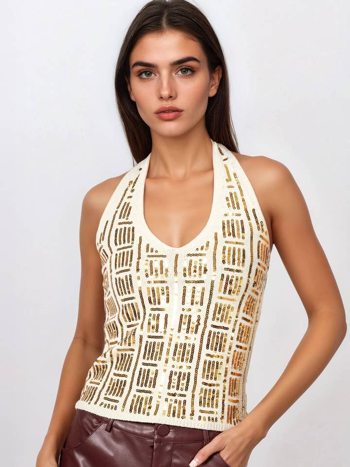 Sequin Embellished Halter Top for wholesale by KATE HEWKO