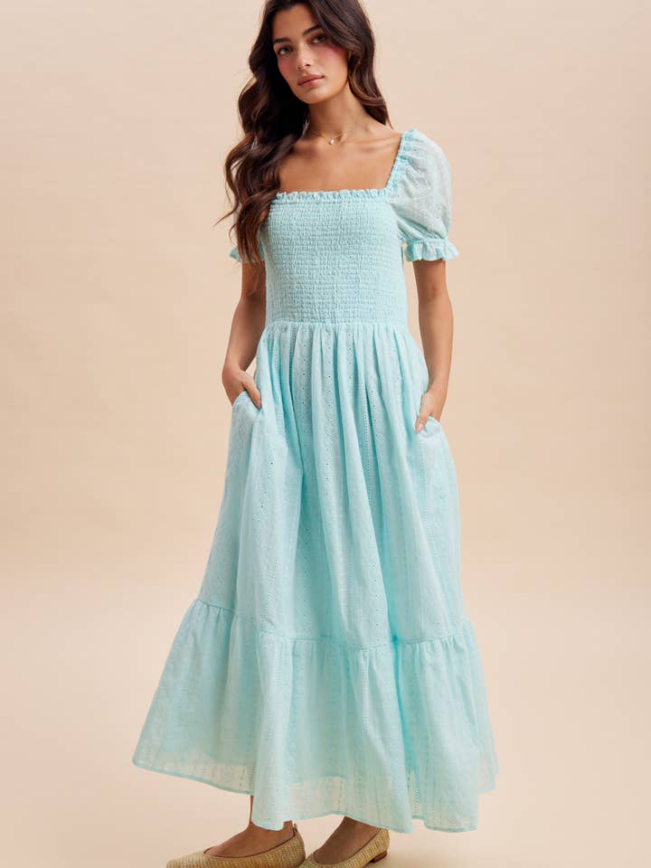 SMOCKED EYELET LACE MAXI DRESS for wholesale by In Loom