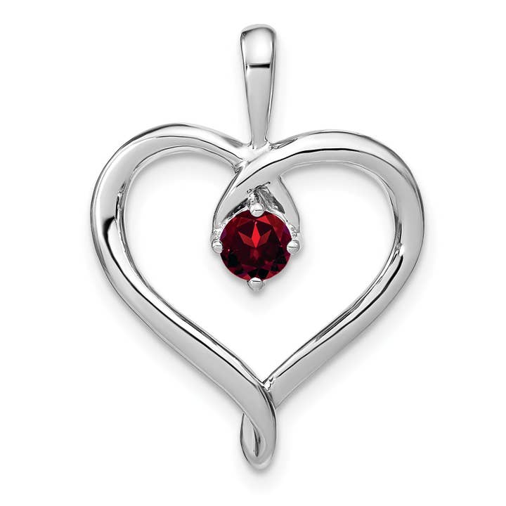 14k White Gold Garnet Heart Pendant for wholesale by Sophia Jewelers