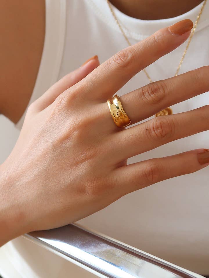 18K Gold Thick Curved Open Band ring, Gold Adjustable for wholesale by Furano Studio