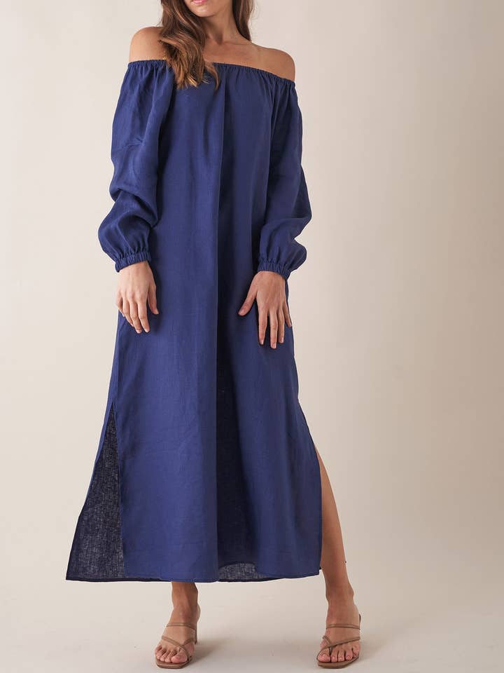Tala Linen Maxikjole - Navy for engroshandel hos Amelius