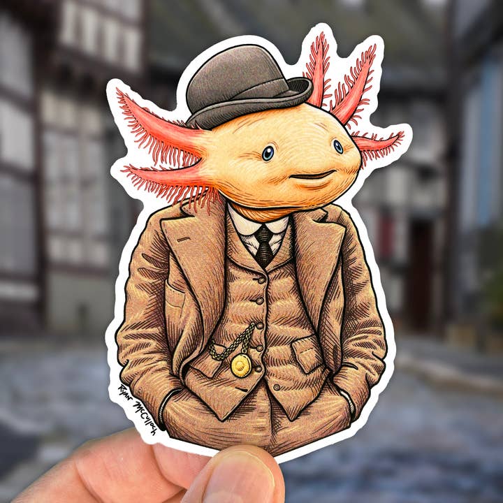 VINYL STICKER: Dapper Axolotl (4-Inch) for wholesale by Ryan McCulloch Art