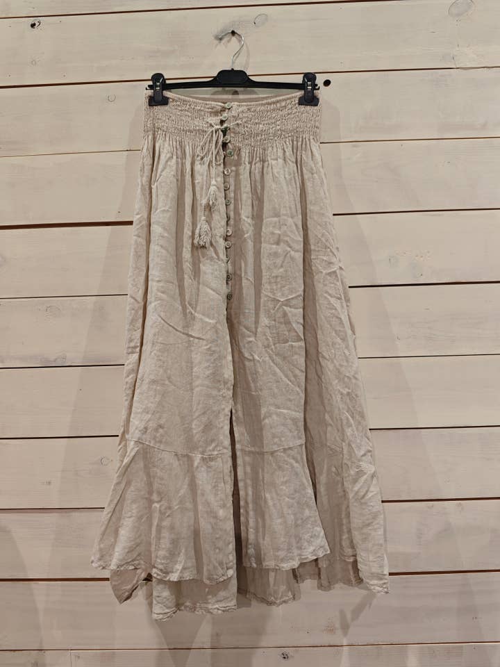 Linos y Textiles – wholesale Kjol - Dam – REF 80129 LINNEKJOL MED KNAPP, 100% LINNE RESÅR I MIDJAN.