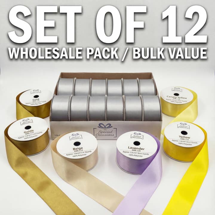 Satin Ribbon 1.5" x 3yd – Set of 12 | Case Pack 6 Sets for wholesale by Angels Craft