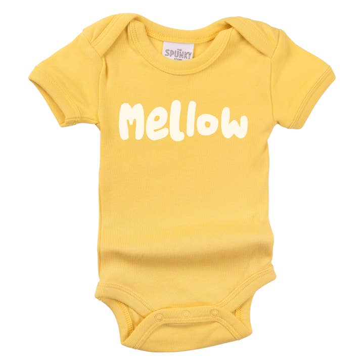 Mellow Yellow Cool Organic Baby Bodysuit Toddler Shirt for wholesale by Spunky Stork