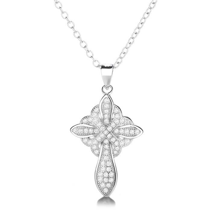 14K Gold And 14K White Gold Studded Cross Pendant Necklace for wholesale by Amy and Annette
