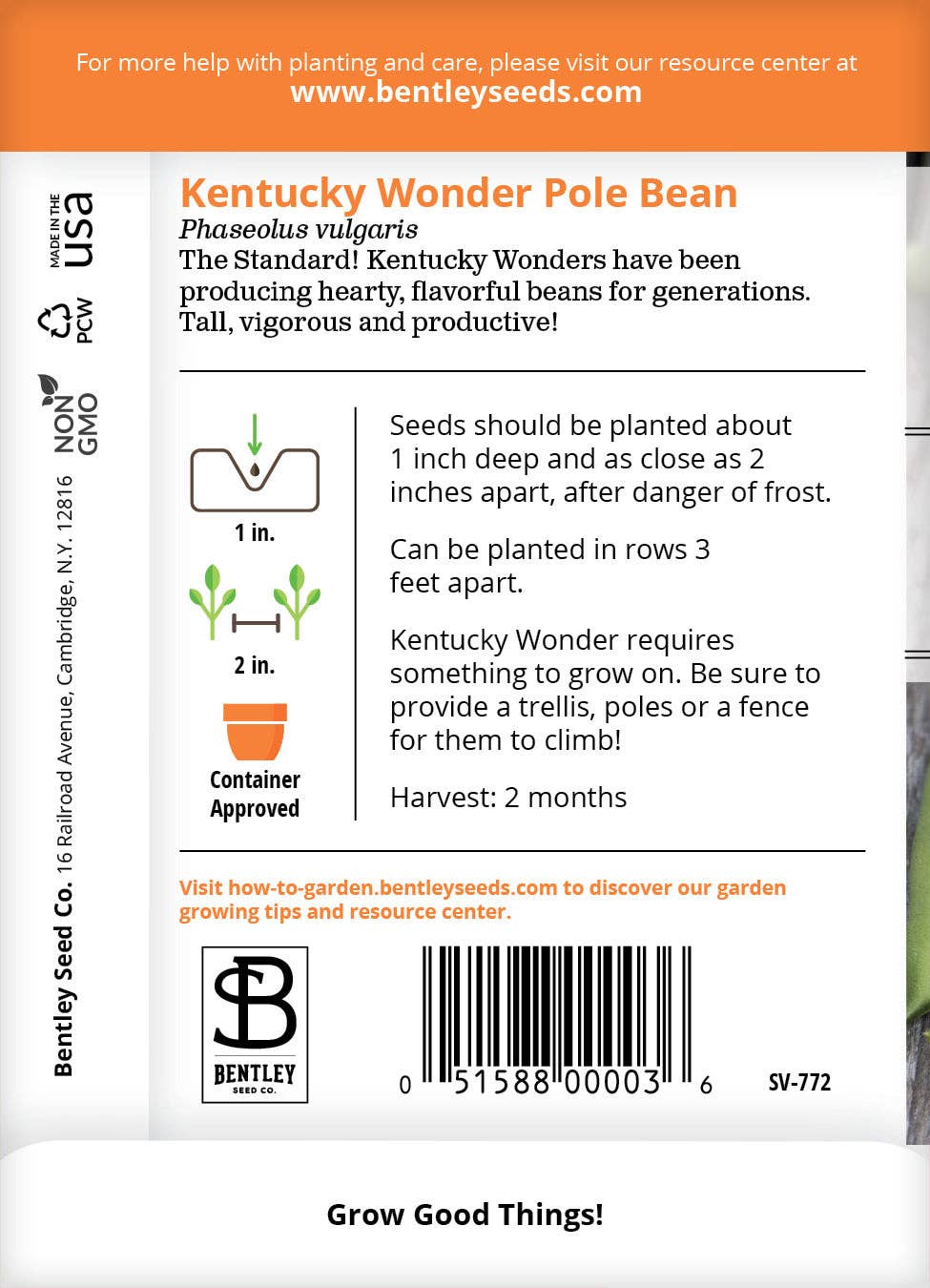 Bentley Seed Co. - Wholesale Plant Seeds - Beans, Kentucky Wonder Pole Bean Seed Packets1