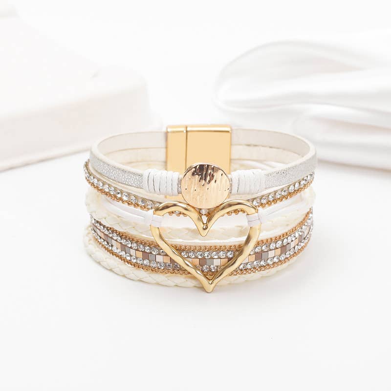 Suhkasana – wholesale Smycken – Bohemiskt hjärta Rhinestone magnetiskt spännearmband5