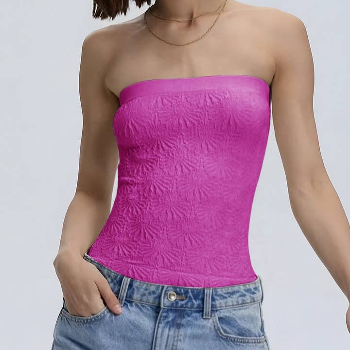 Rosa Clothing - Wholesale Tank Top - Women's - Viral trendy Floral Jacquard strapless fitted tube top