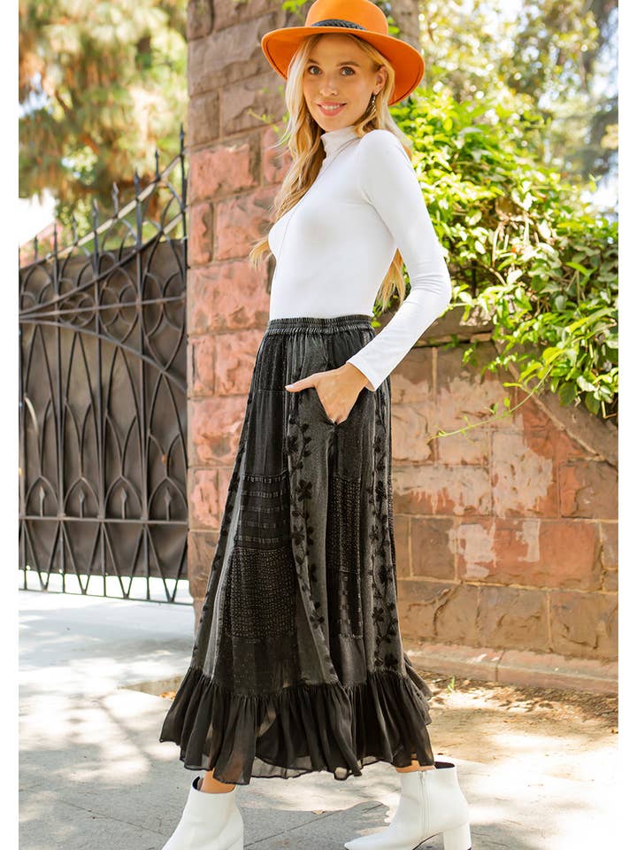 Young Threads - Wholesale Skirt - Women's - Women Patchwork Embroidered Maxi Skirt With Side Pockets9
