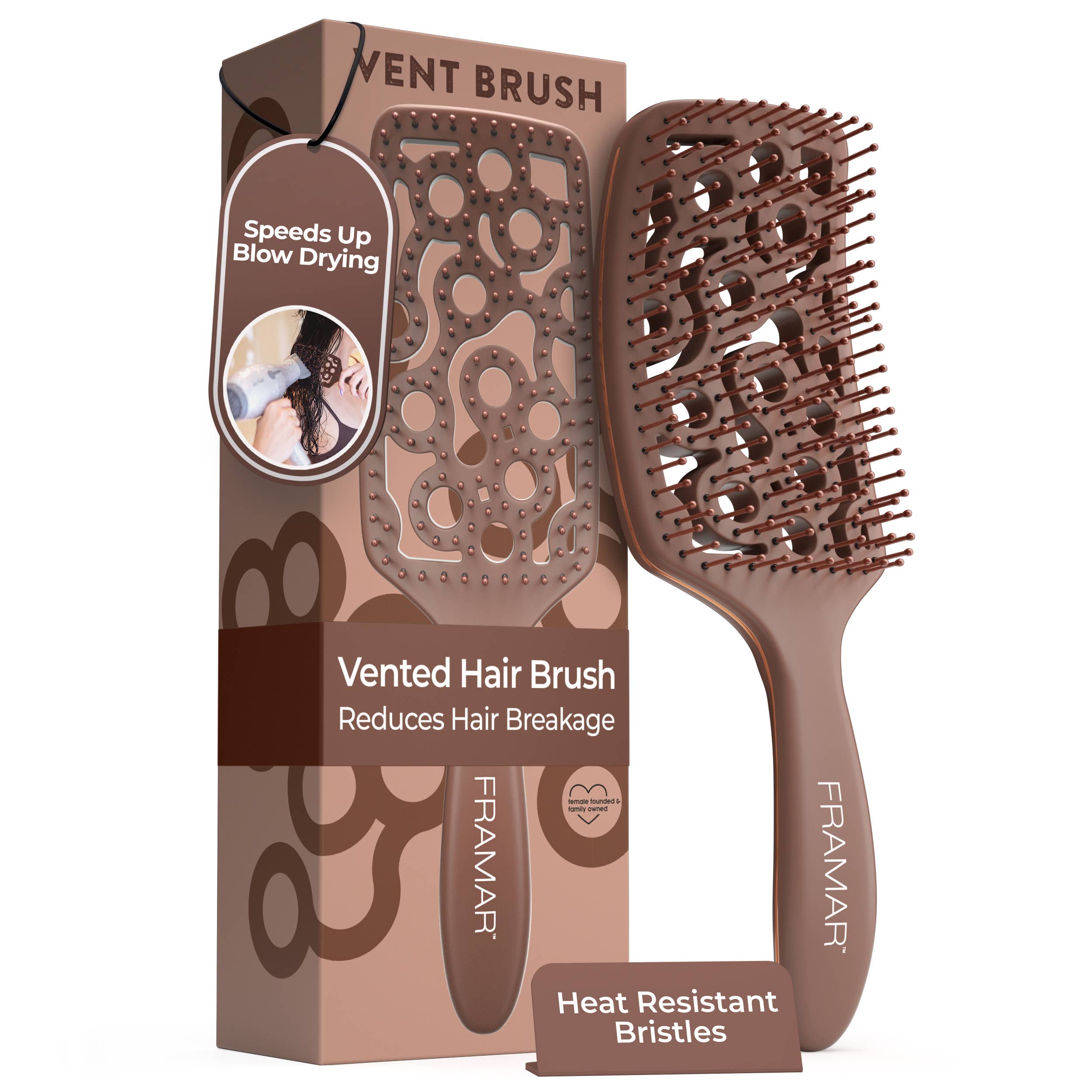 Framar Hair Brushes & Hair Accessories - Wholesale Hair Brush/Comb - FRAMAR Vented Hair Brush For Blow Drying, Vent Brush - Brown