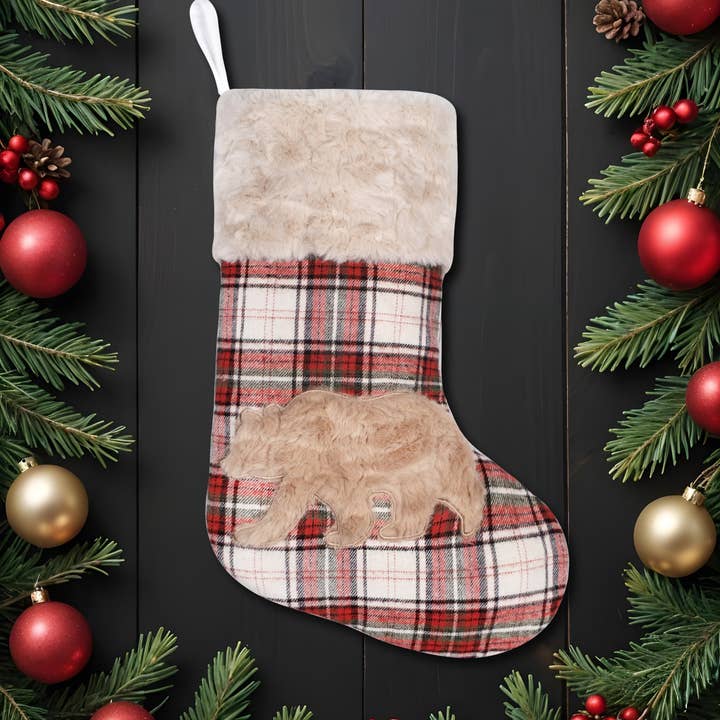 GEXWORLDWIDE - Wholesale Holiday Stocking - Large Plush Red-Green Plaid Christmas Stockings0