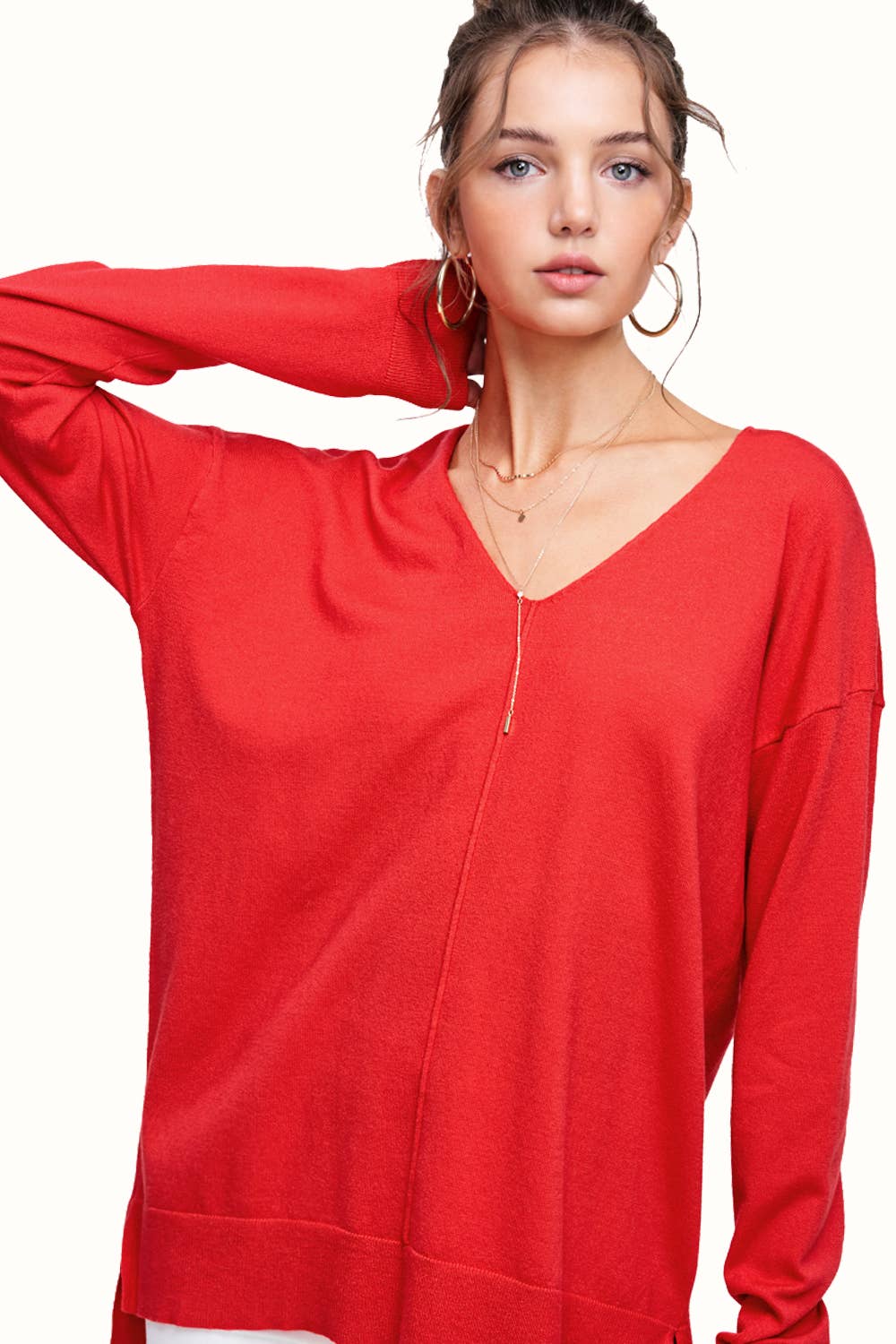 La Miel - Wholesale Knit Sweater - Women's - JBS3122-Stretchy V-neck Long Sleeve Lightweight Knit Top1