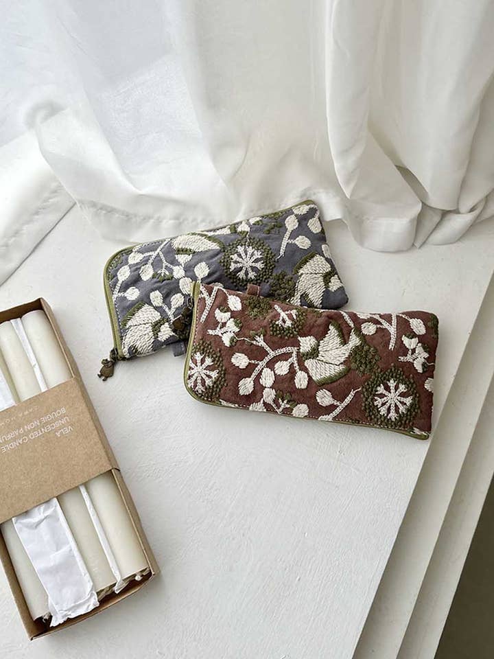 Simple Floral Embroidered Makeup Bag DP24E848 for wholesale by Dipped Shop