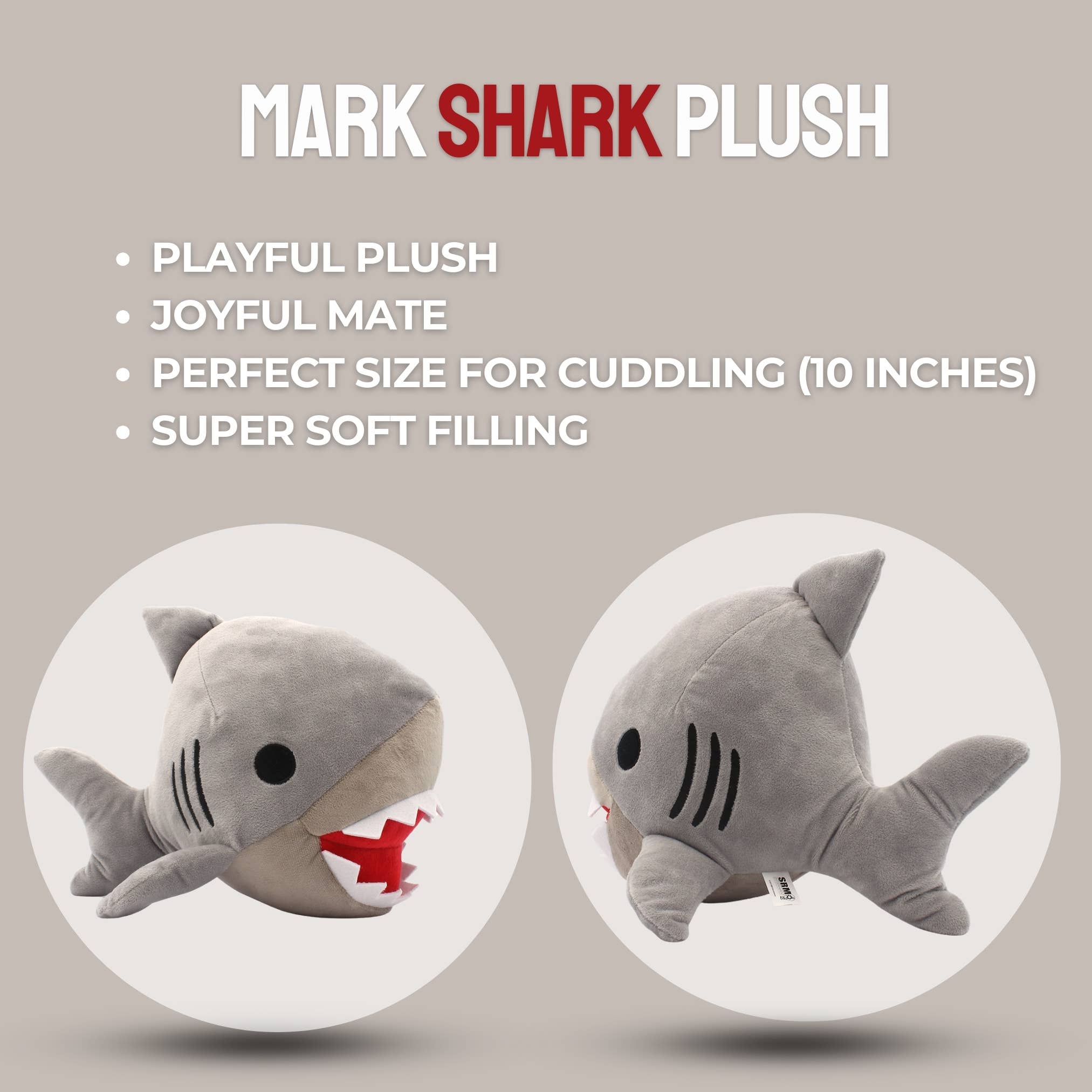 SRM Entertainment - Vente Peluche – enfant et bébé - Ami Oreiller Doux en Peluche Animal Moelleux 10" Vie Marine Requin1