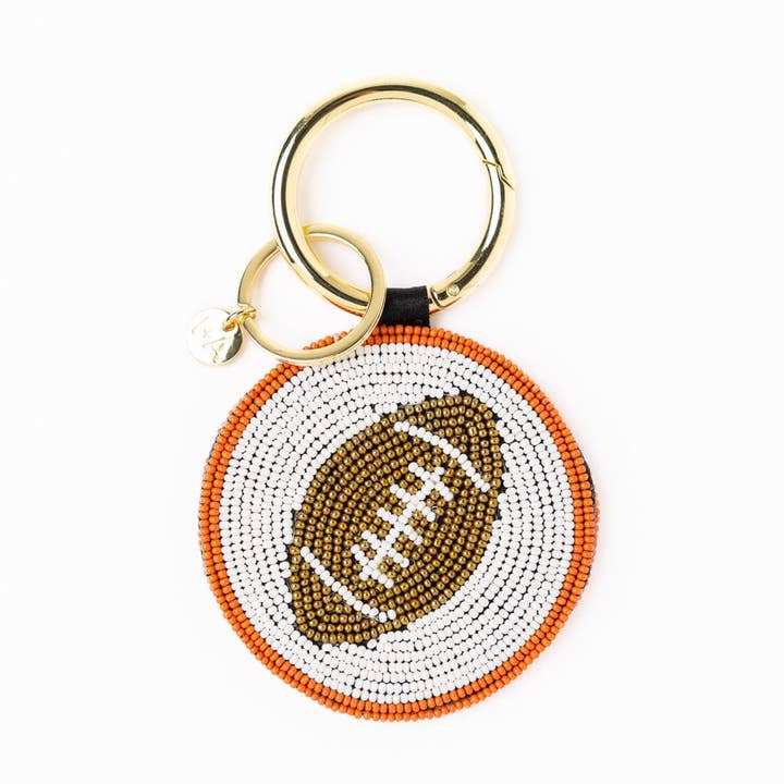 Game Day Football Beaded Bag Charm Burnt Orange Wholesale for wholesale by INK + ALLOY