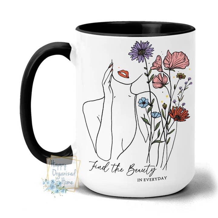 Tasse à dessin au crayon imprimée Find the Beauty in Everyday pour la vente par Happy Organized Home
