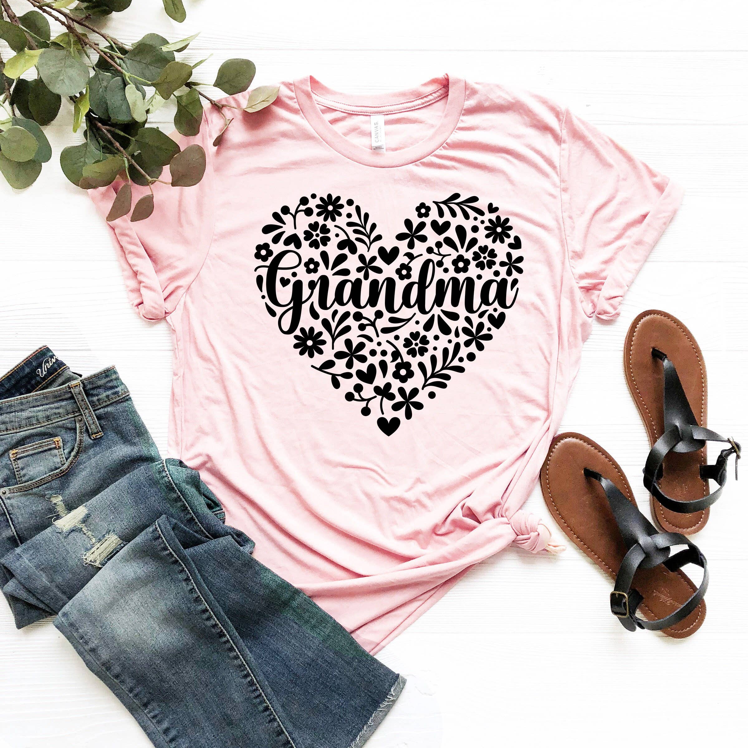 PrimestoreUS - Wholesale Screen Printed T-Shirt - Women's - Grandma Flower Heart Shirt, Gift for Nana, Grandmother2