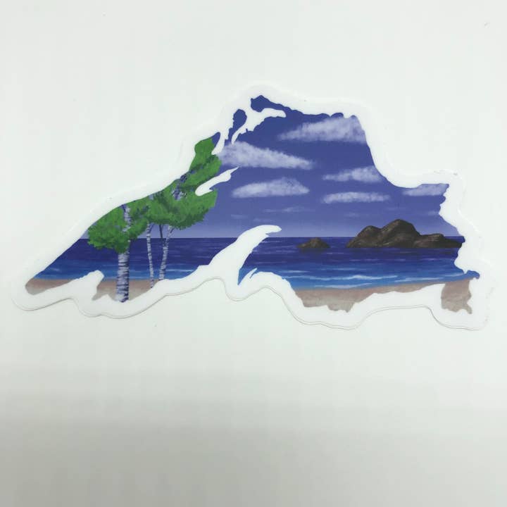 Beach Lake Superior Sticker for wholesale by MI Woodland Art Studio