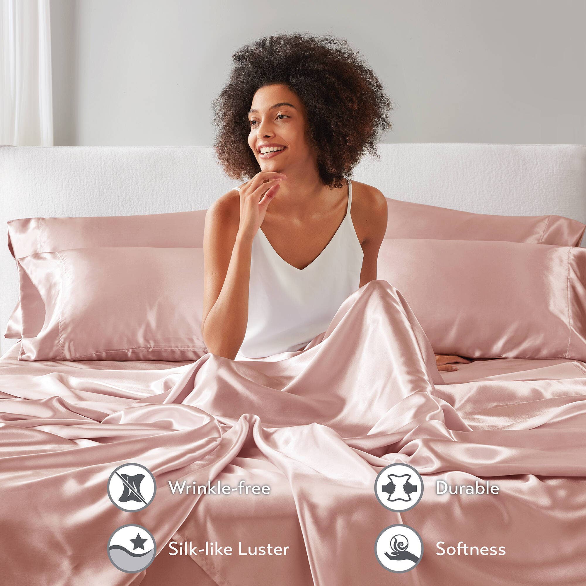 Olliix - Wholesale Sheet Set - Luxury Satin 6-Piece Sheet Set, Blush Pink6