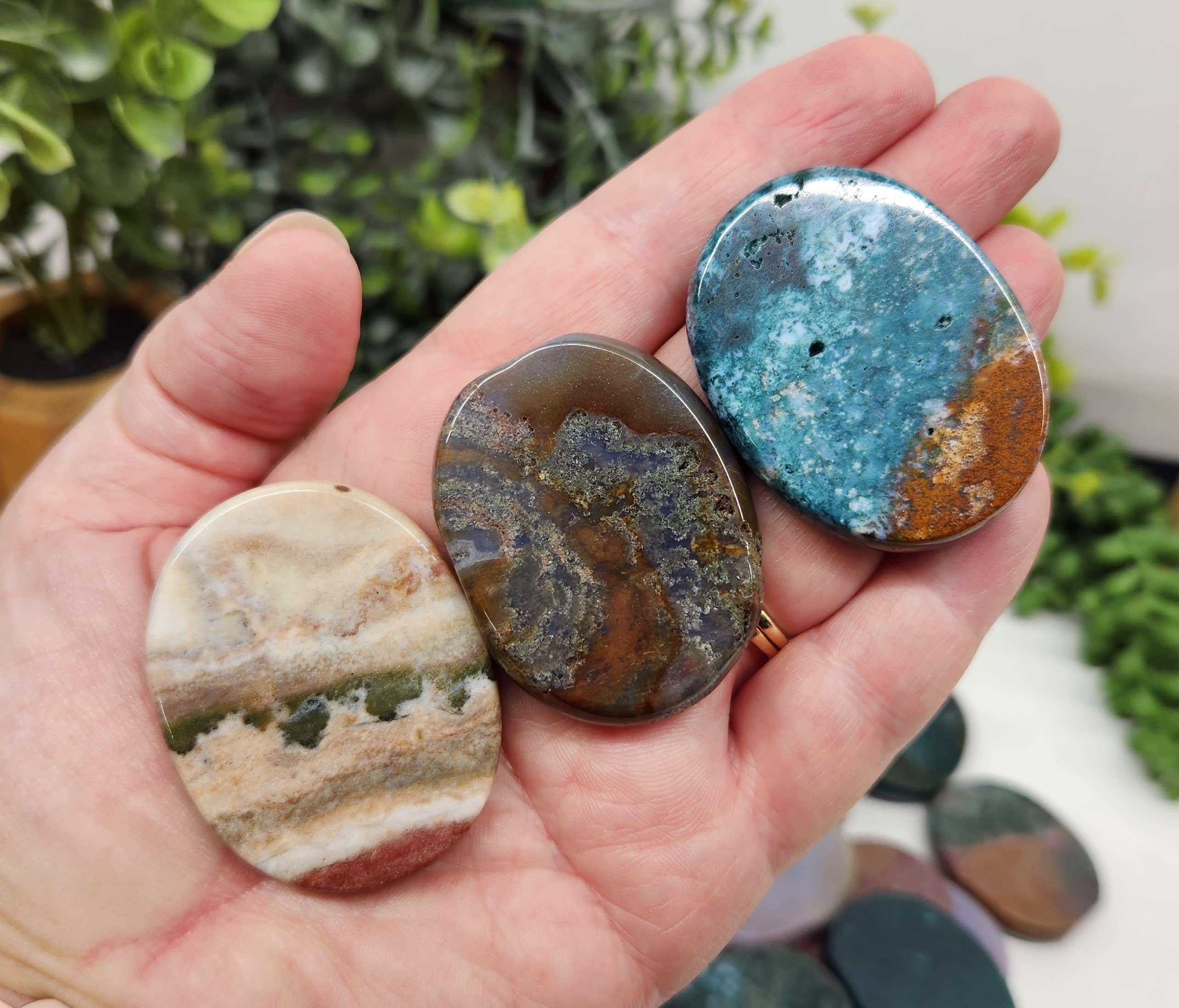 Meraki Gemstones - Wholesale Spiritual Stone/Crystal - Ocean Jasper Flat  Smooth  Stones (0.5kg/1.1lbs)-45x35x7mm4