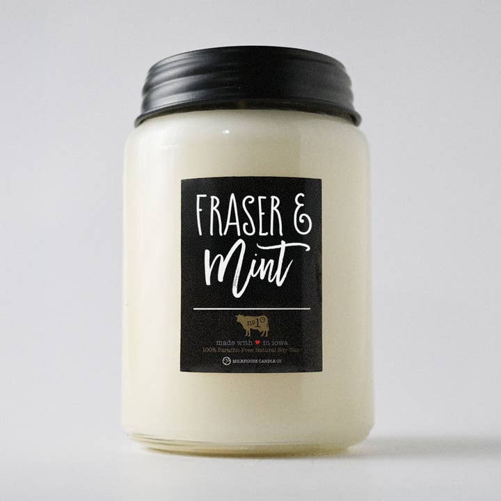 26 oz Farmhouse Jar Christmas Candle: Fraser & Mint for wholesale by Milkhouse Candle Company