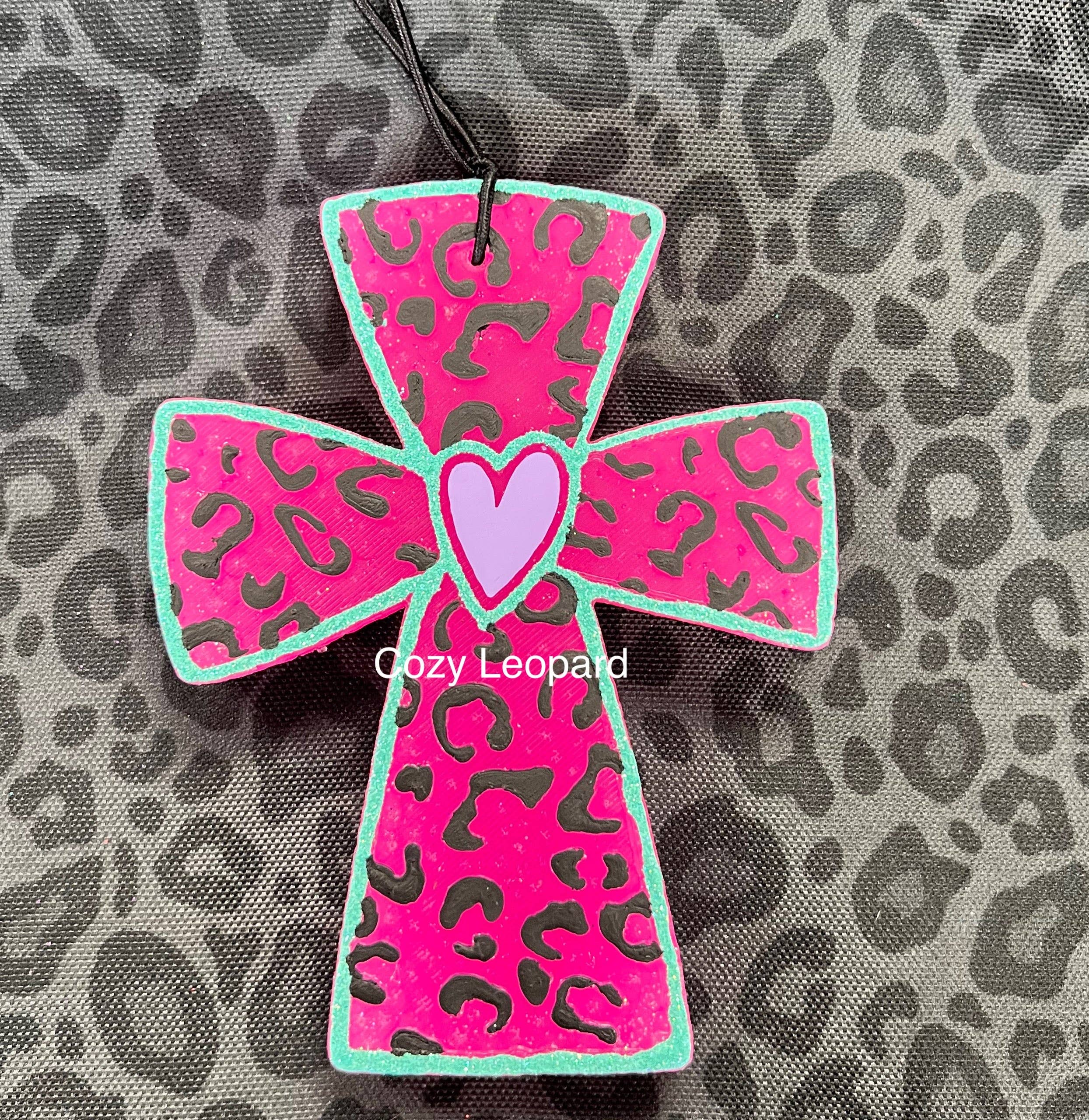 Cozy Leopard Boutique - Wholesale Car Freshener - Women's - Leopard Heart Cross Car Freshie1