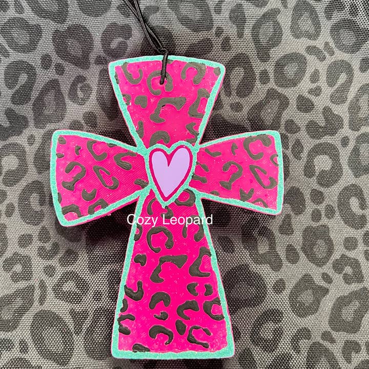 Cozy Leopard Boutique - Wholesale Car Freshener - Women's - Leopard Heart Cross Car Freshie1