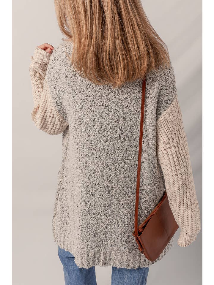 Gray Color Block Side Pockets Open Front Cardigan for wholesale on Faire3